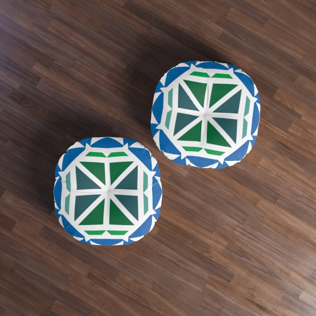 Geometric Blue and Green Tufted Floor Pillow