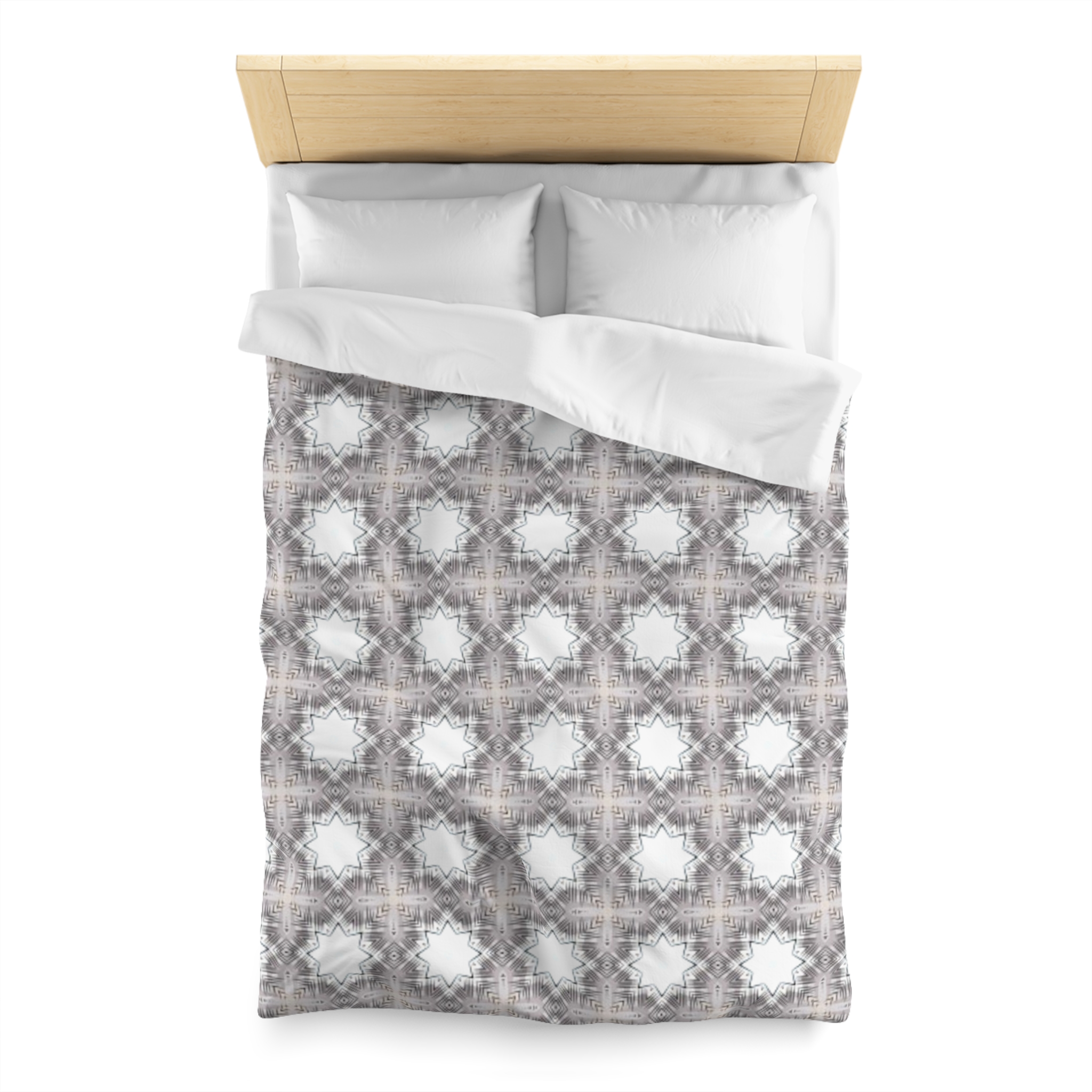 Gray Geometric Moroccan Star Microfiber Duvet Cover - Image 8