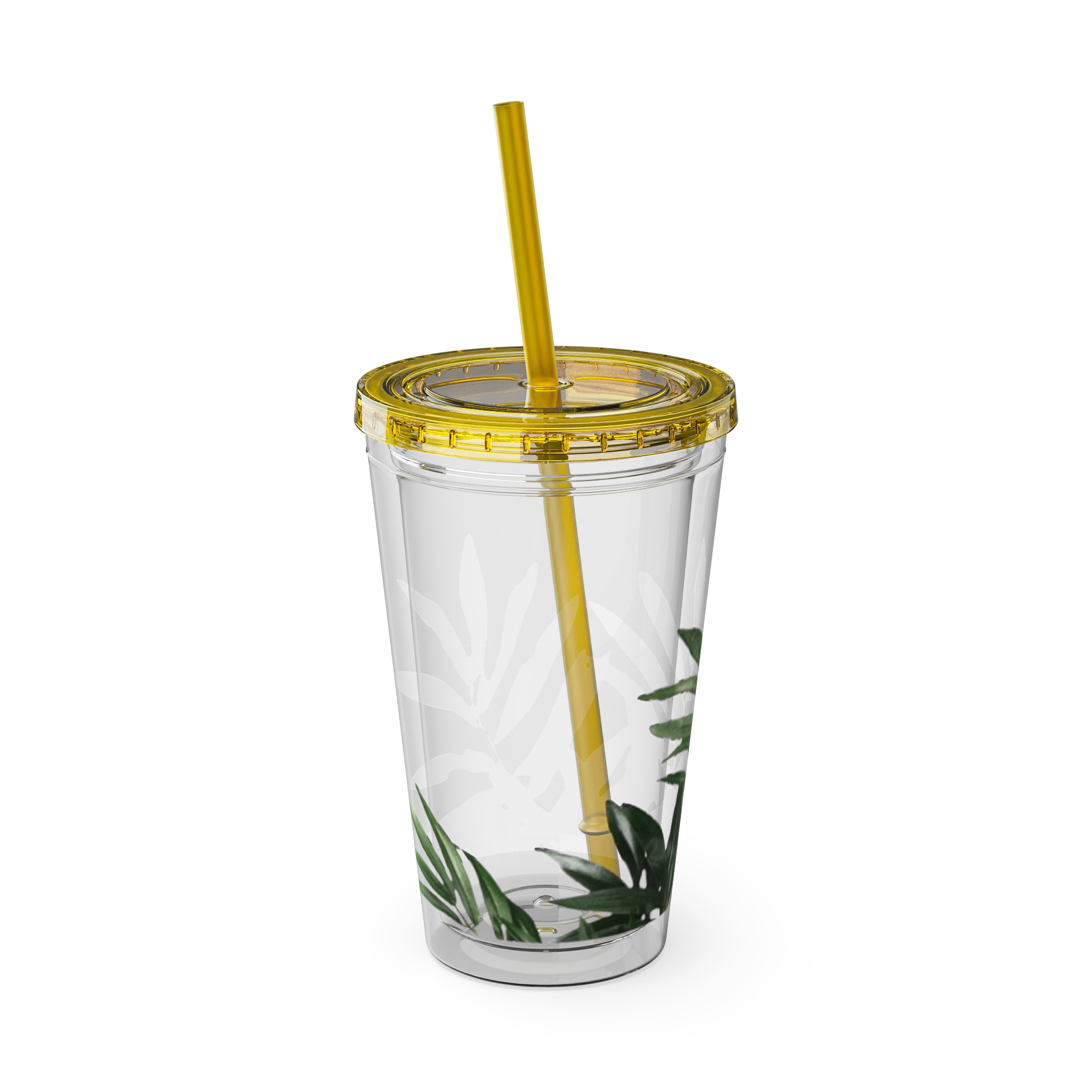 Tropical Green Leaves Tumbler | 16oz Straw Cup - Image 18