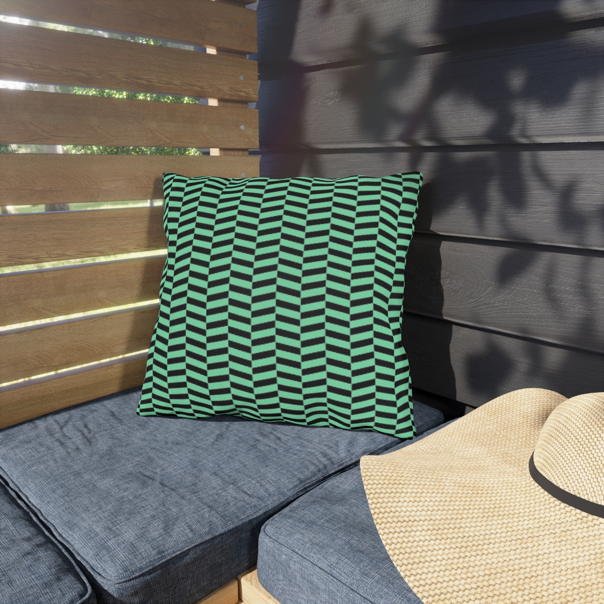Outdoor Pillow – Mint Green and Black Geometric Wave Pattern - Image 3