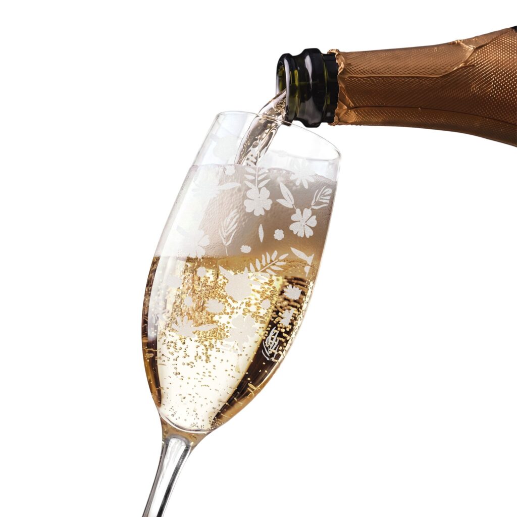Engraved Floral Champagne Flute — 8oz Elegant Wedding & Anniversary Glass