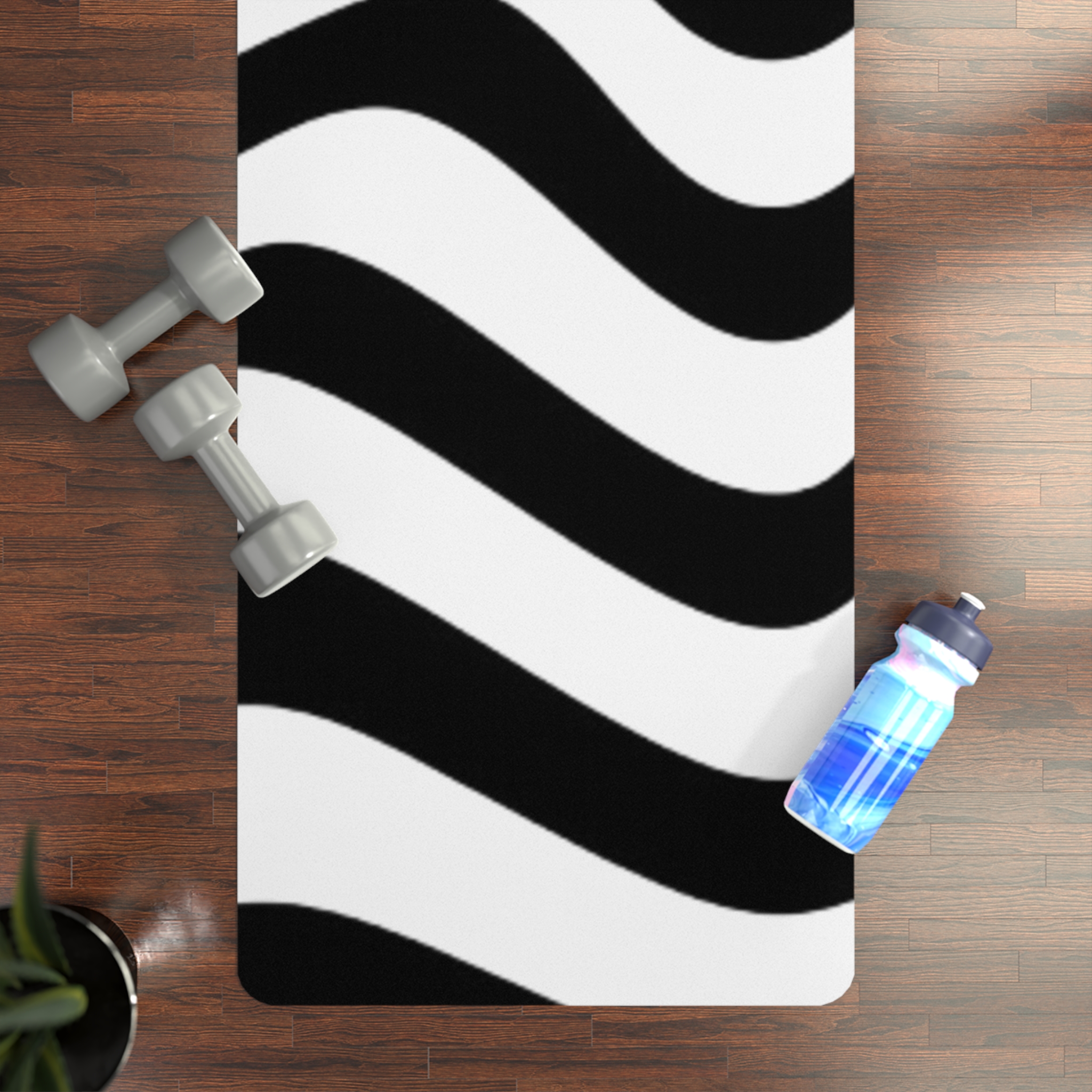 Monochrome Wave Rubber Yoga Mat — Black & White Non-Slip Fitness Mat - Image 4