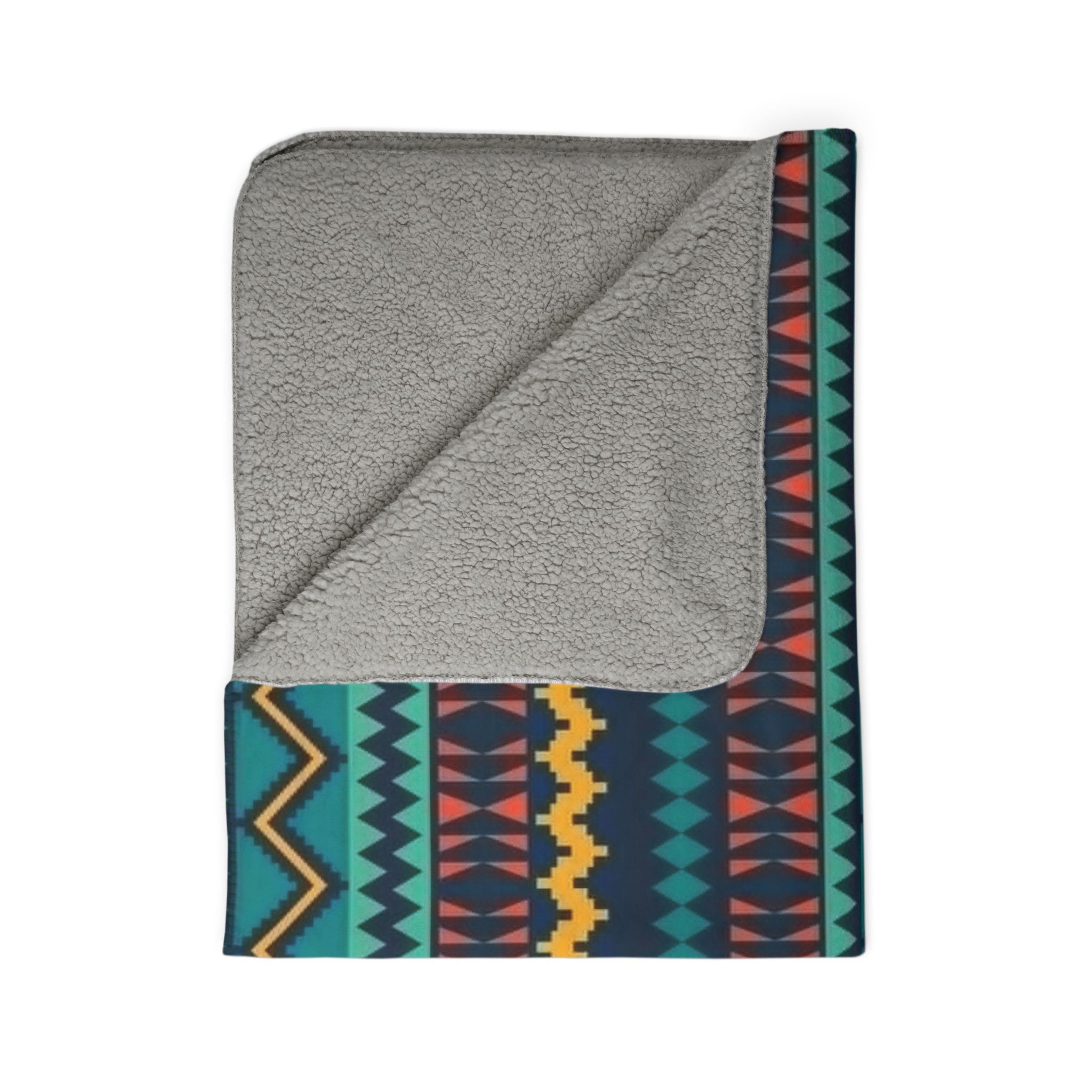 Aztec Teal Fleece Sherpa Blanket — Tribal Geometric Cozy Throw - Image 5