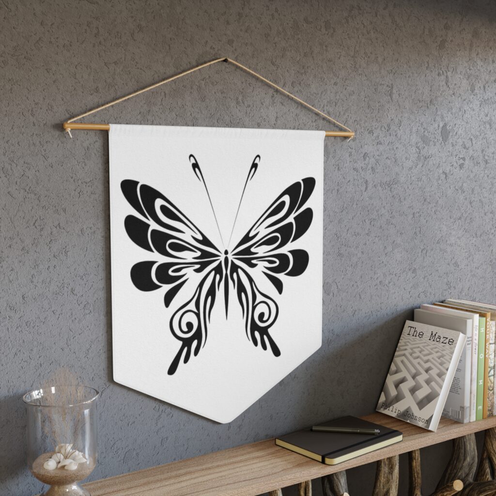 Butterfly Pennant Wall Banner — Black Tribal Butterfly Decor