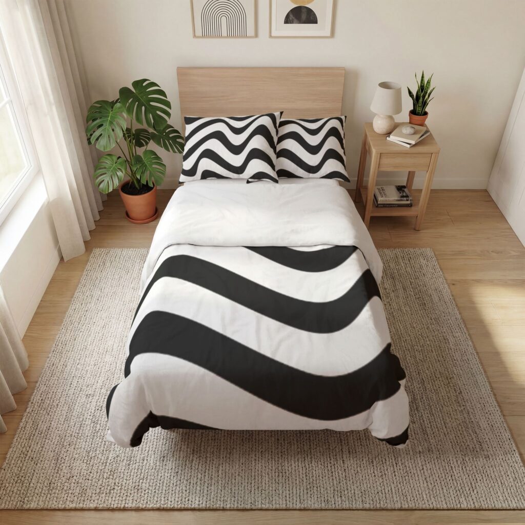 Black and White Wavy Stripe Quilt Cover Set