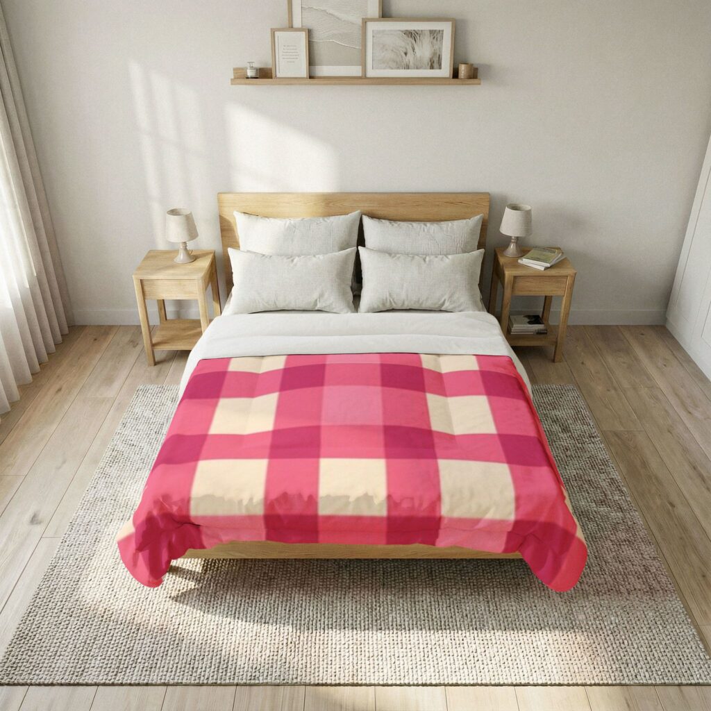 Pink Gingham Cotton Comforter