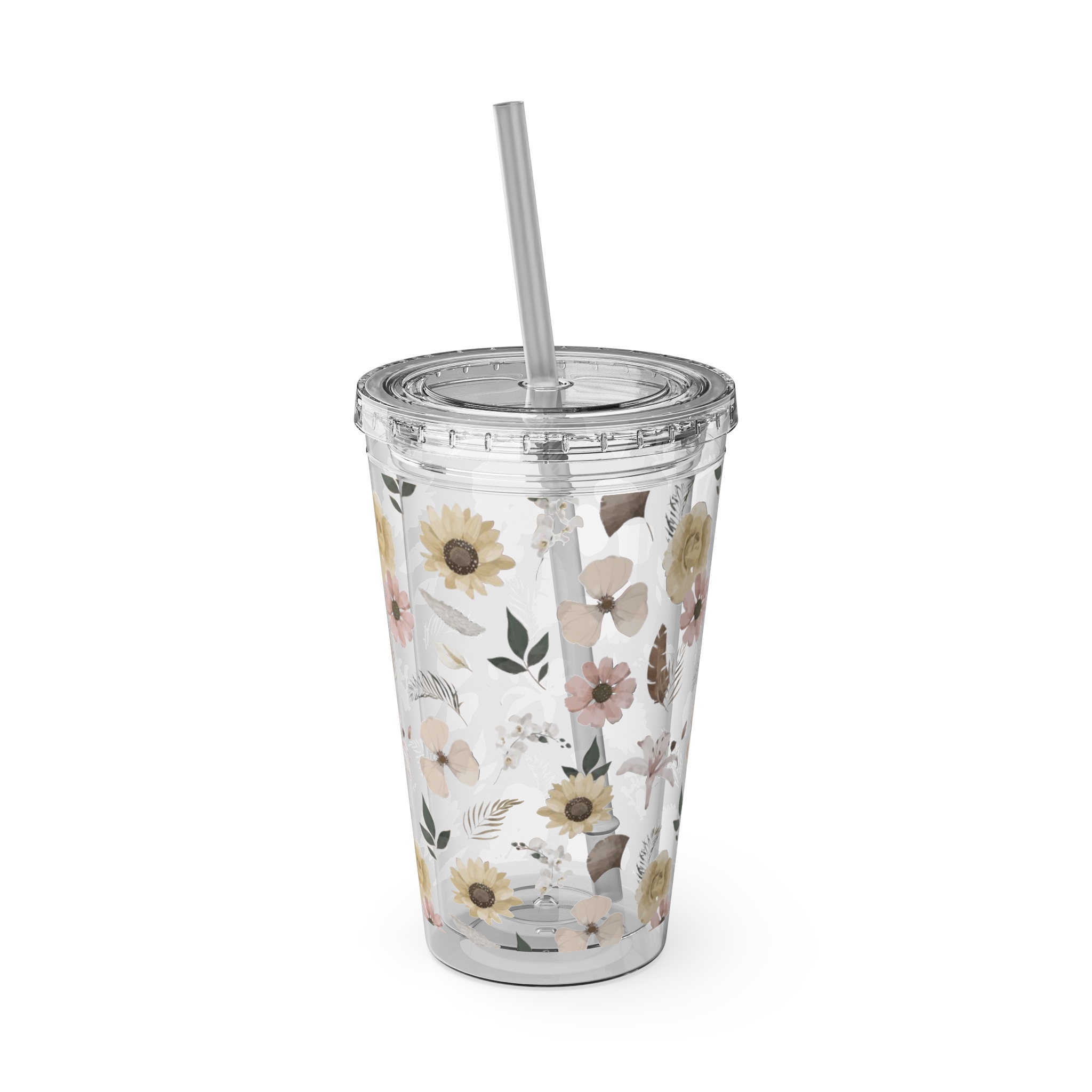 Neutral Watercolor Sunflower Floral Tumbler 16oz - Image 3