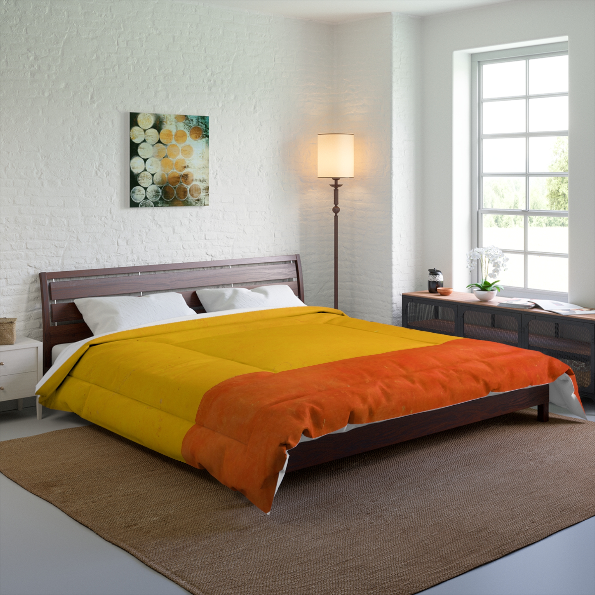 Yellow Orange Gradient Comforter | Ombre Bedding, Modern Colorblock Duvet