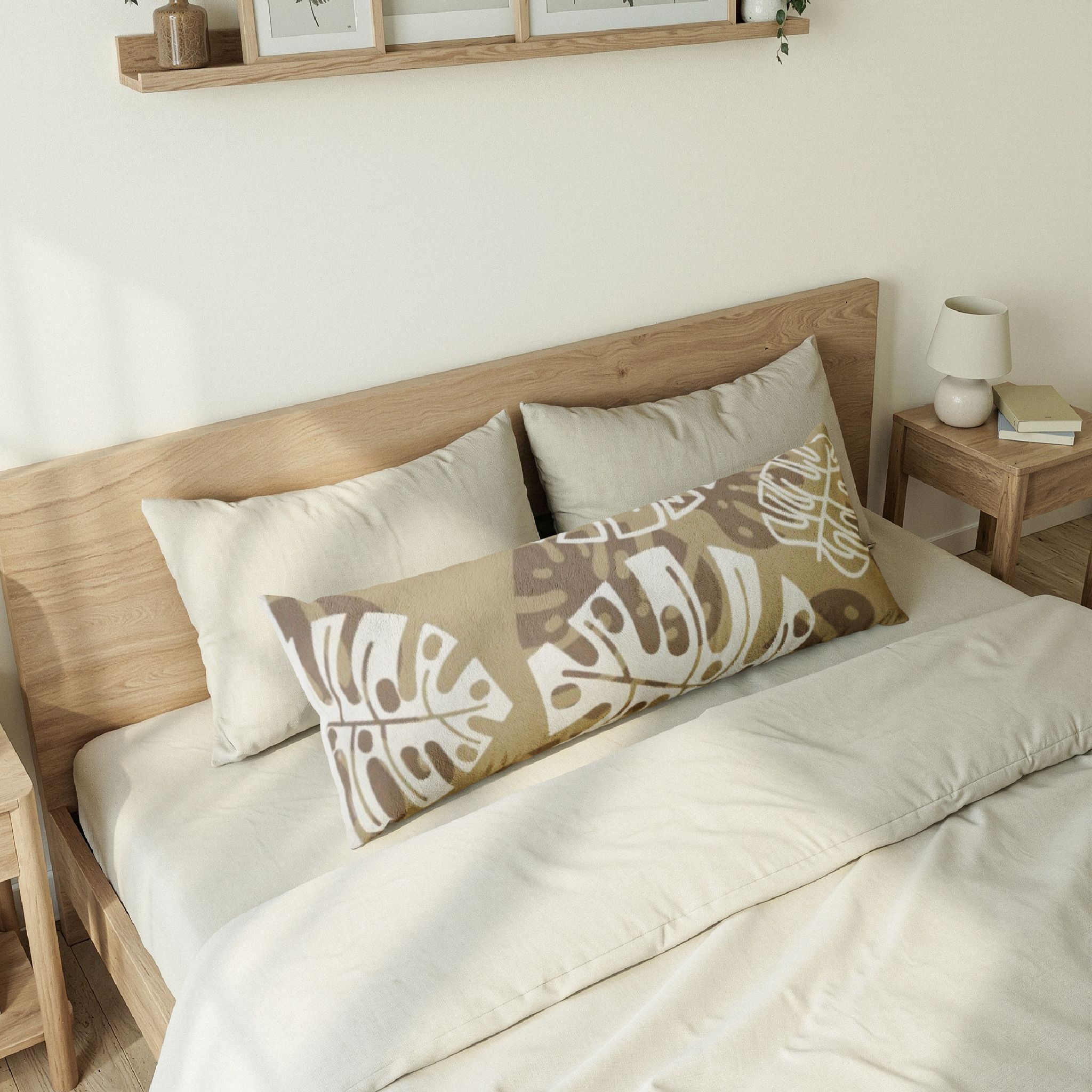 Tropical Monstera Leaf Body Pillow – Neutral Botanical Bedroom Decor - Image 6