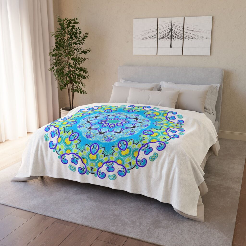 Mandala Blue Green Decorative Throw Blanket