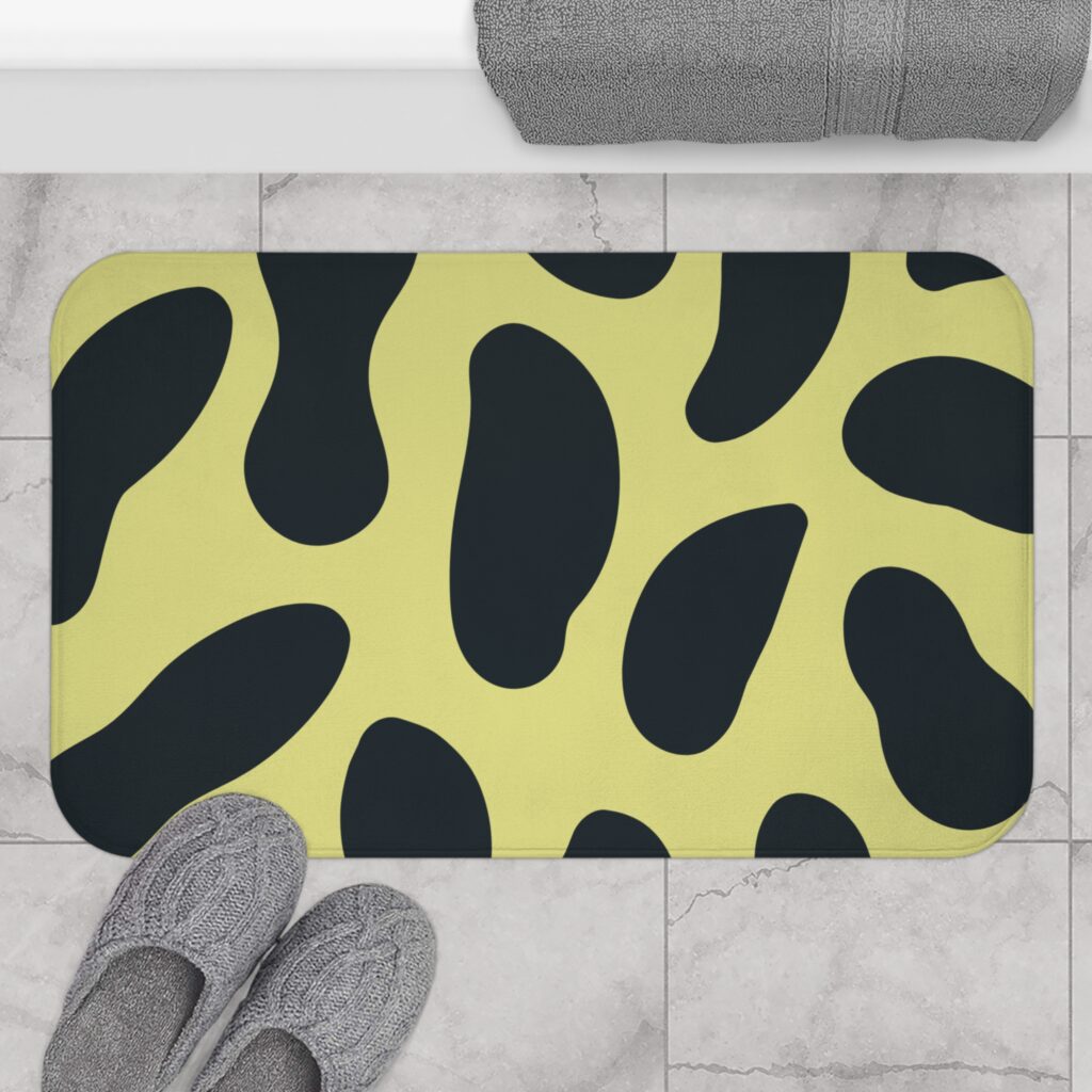 Yellow Leopard Print Bath Mat — Modern Animal Print Bathroom Rug