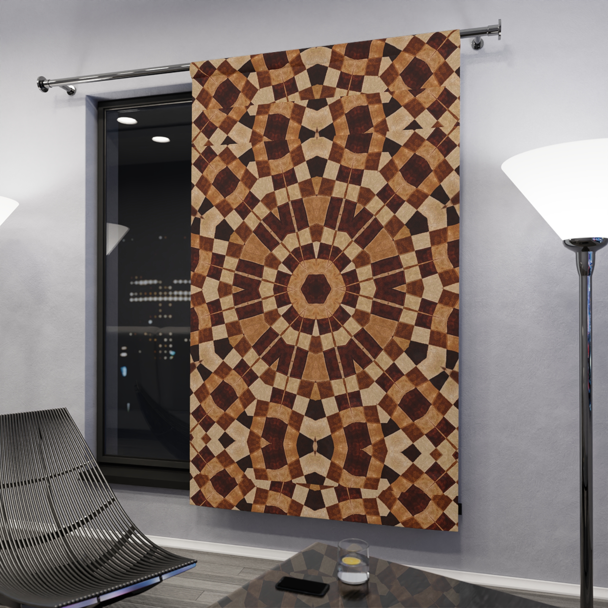 Bohemian Mosaic Window Curtain - Brown Geometric Tapestry Panel - Image 4
